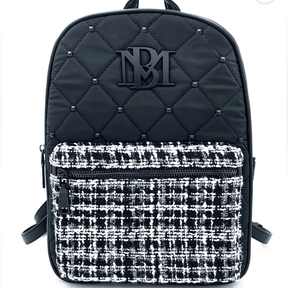 Badgley Michka Tweed & Studded Backpack vegan leather NWT $170MSRP